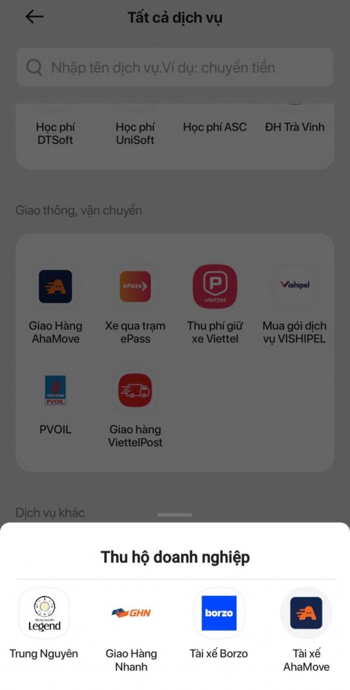 Ứng dụng DN nhờ thu trên app Viettel Money. Ảnh: H.Nụ