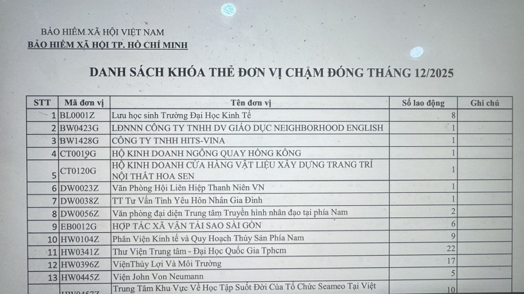 TP. Hồ Chí Minh: Chậm đóng BHXH, trên 900 đơn vị, doanh nghiệp có người lao động bị khóa thẻ BHYT