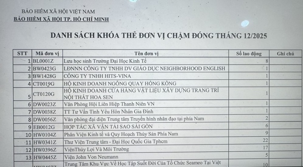 TP. Hồ Chí Minh: Chậm đóng BHXH, trên 900 đơn vị, doanh nghiệp có người lao động bị khóa thẻ BHYT