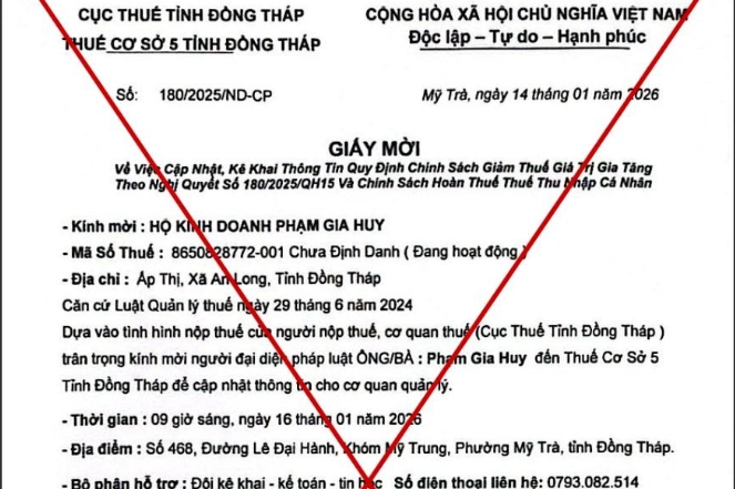 Đồng Tháp: Cảnh báo hành vi giả danh công chức thuế lừa đảo chiếm đoạt tài sản