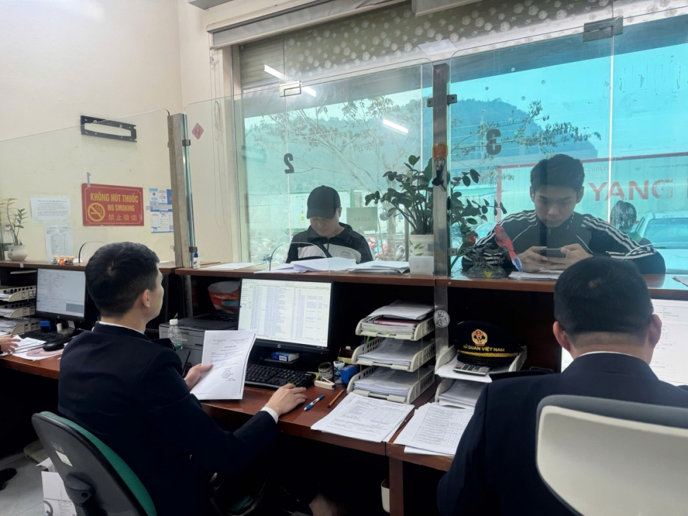 Công chức Hải quan hướng dẫn doanh nghiệp làm thủ tục cho hàng hóa xuất nhập khẩu.