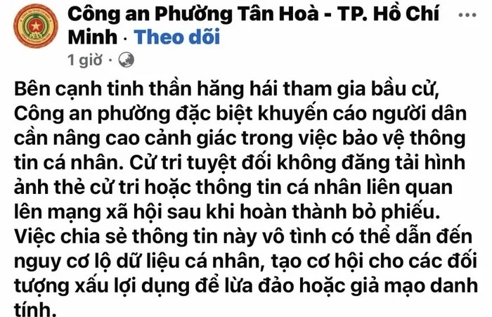 Người dân tuyệt đối không đăng thẻ cử tri lên mạng xã hội Người dân tuyệt đối không đăng thẻ cử tri lên mạng xã hội