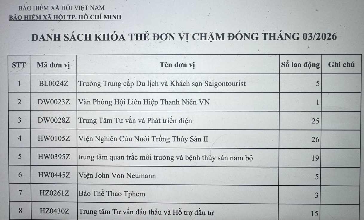 TP. Hồ Chí Minh: 56 đơn vị sử dụng lao động trong danh sách khóa thẻ bảo hiểm y tế