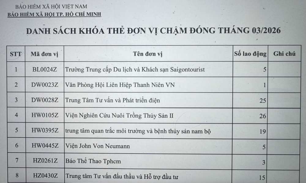 TP. Hồ Chí Minh: 56 đơn vị sử dụng lao động trong danh sách khóa thẻ bảo hiểm y tế
