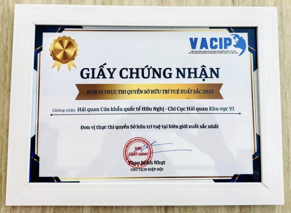 Giấy chứng nhận vinh doanh từ Hiệp hội VACIP.