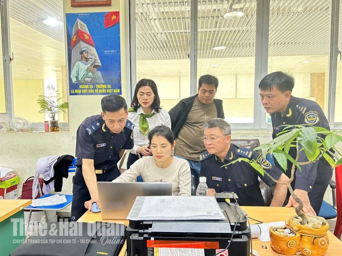 Đại diện Chi cục Hải quan khu vực VI hướng dẫn doanh nghiệp thao tác trên hệ thống. Ảnh: Hải quan khu vực VI