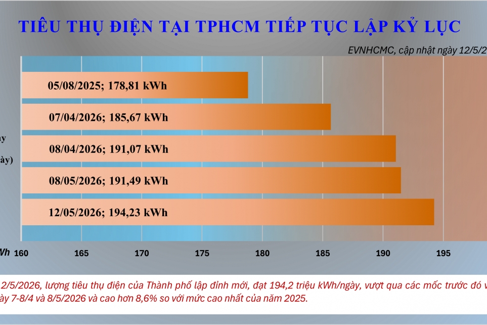 Tiêu thụ điện tại TP. Hồ Chí Minh tiếp tục lập kỷ lục
