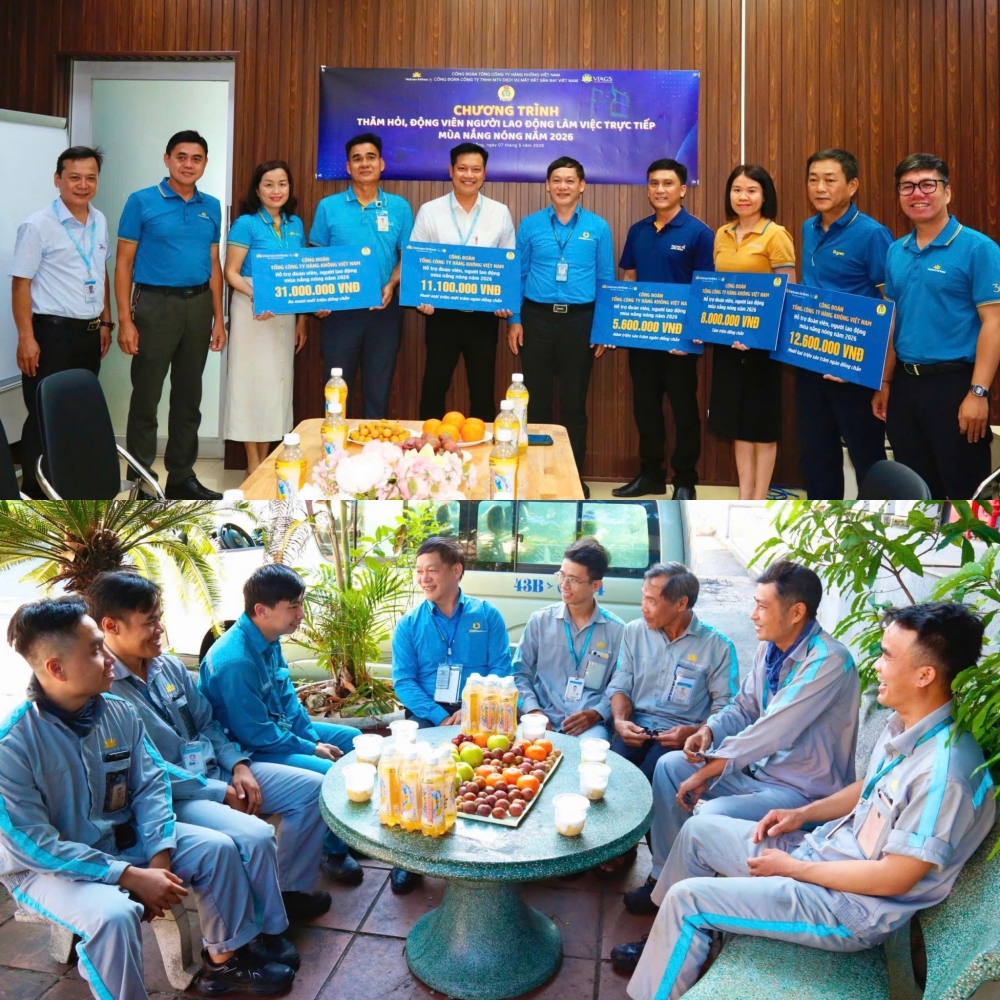 Đoàn công tác thăm và trao hỗ trợ kinh phí nắng nóng cho ĐV, NLĐ tại khu vực Đà Nẵng. (Ảnh Công đoàn TCT)