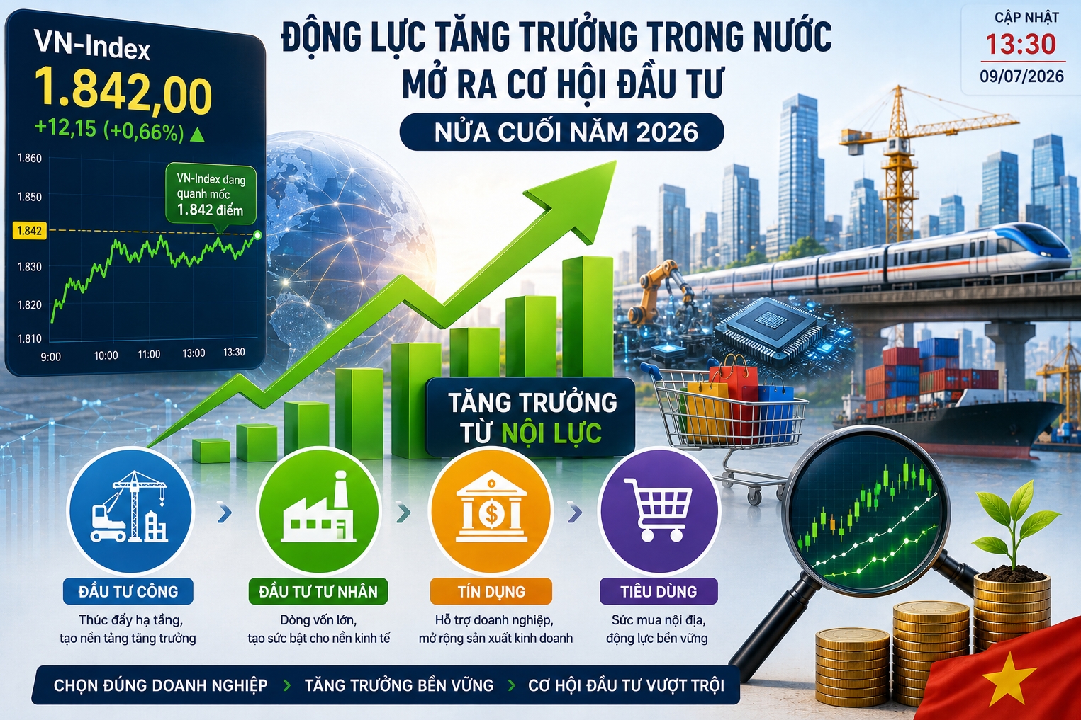 Động lực tăng trưởng trong nước mở ra cơ hội đầu tư cho nửa cuối năm