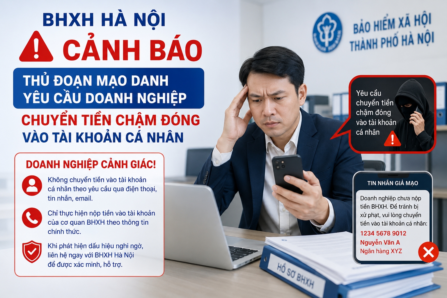 Cảnh báo thủ đoạn mạo danh yêu cầu doanh nghiệp chuyển tiền chậm đóng bảo hiểm xã hội vào tài khoản cá nhân