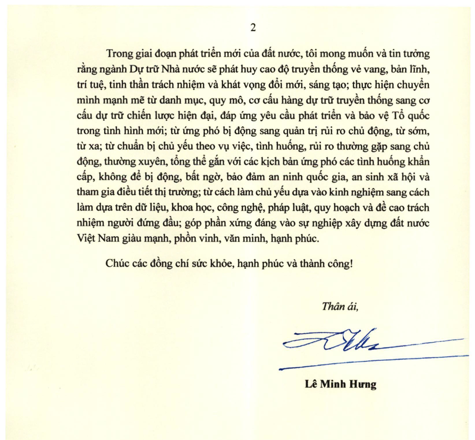 Thủ tướng Chính phủ Lê Minh Hưng chúc mừng kỷ niệm 70 năm ngành Dự trữ Nhà nước