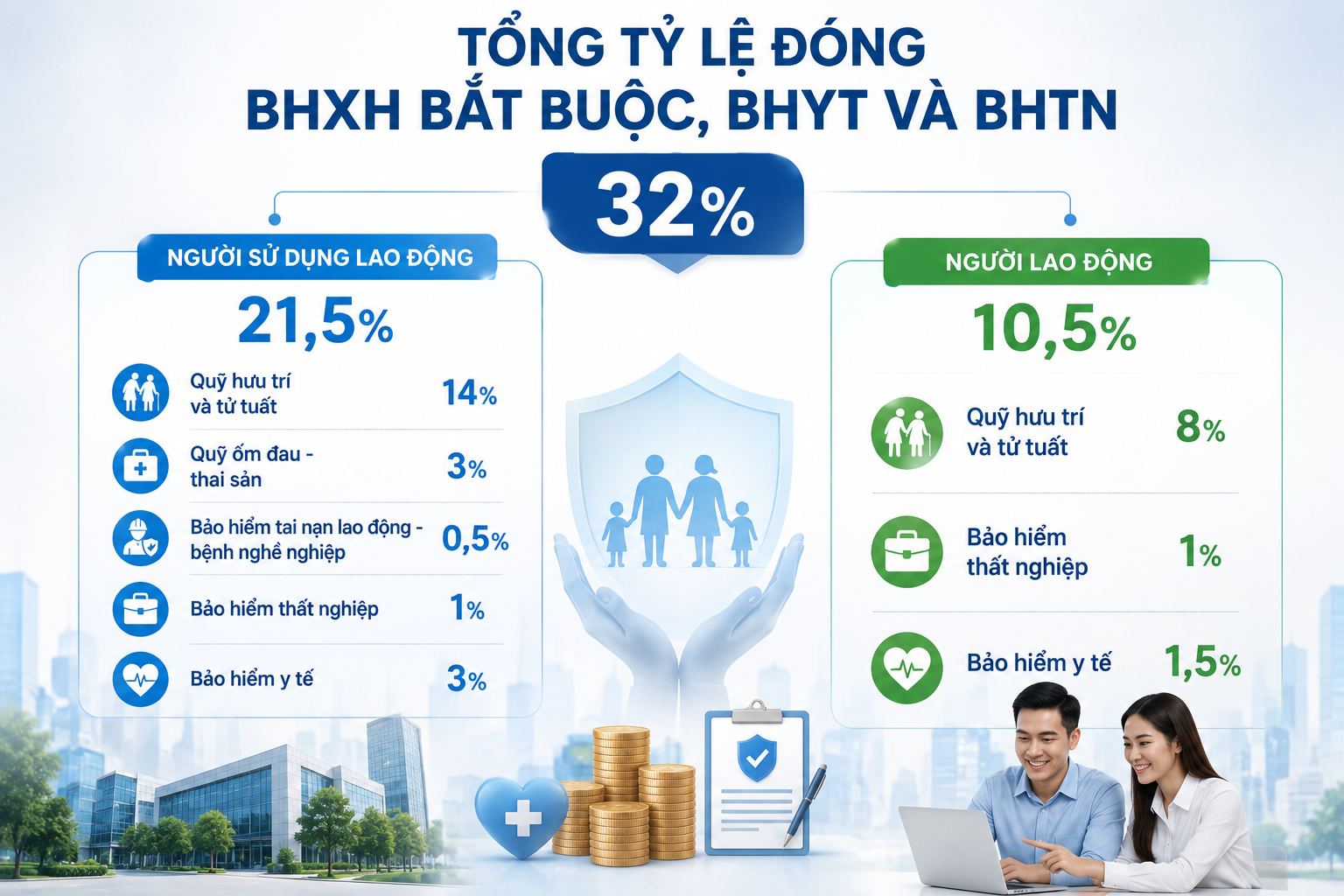 Tỷ lệ đóng bảo hiểm xã hội 32%: Cao hay tương xứng với quyền lợi?