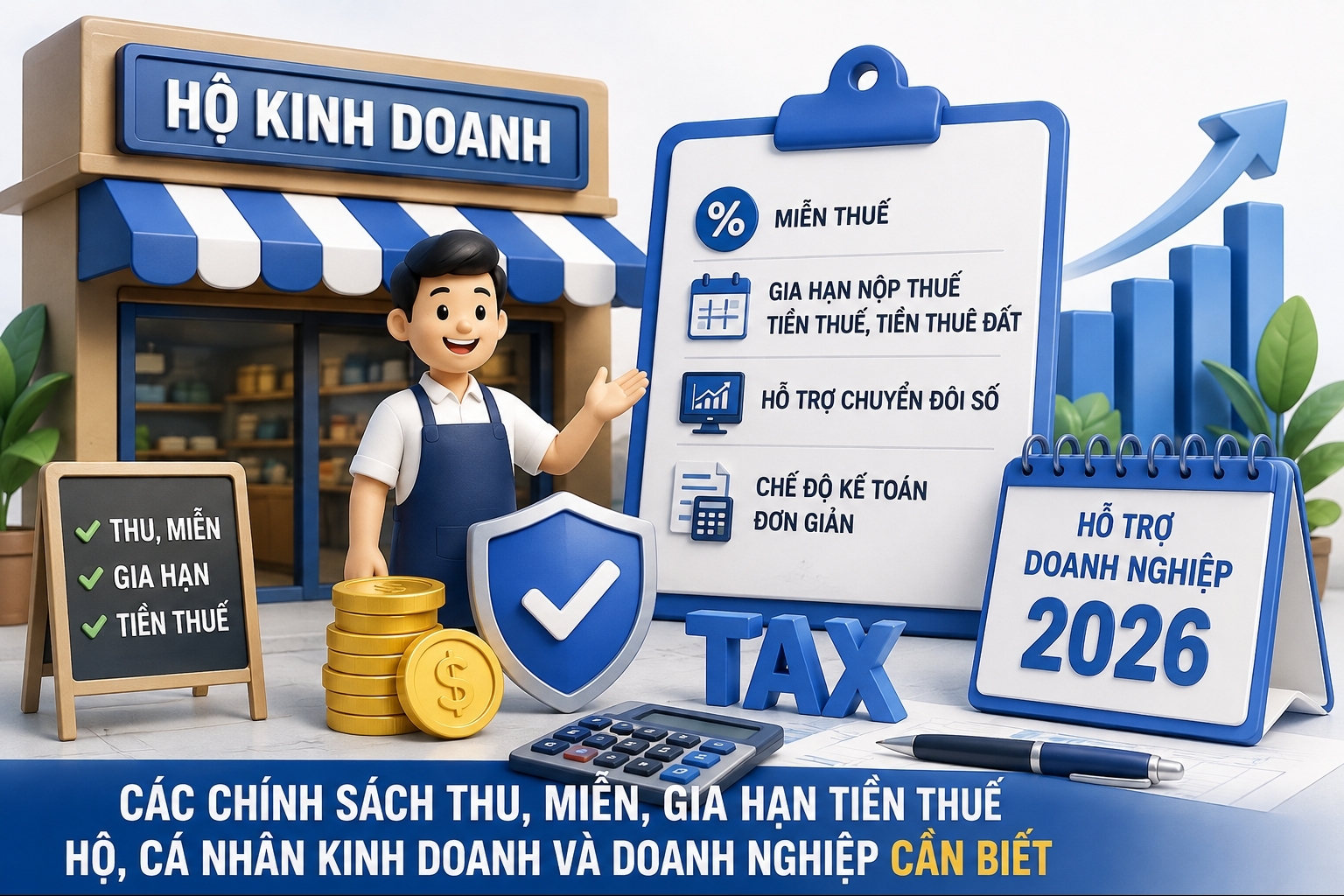 INFOGRAPHIC: Các chính sách thu, miễn, gia hạn tiền thuế hộ kinh doanh và doanh nghiệp cần biết