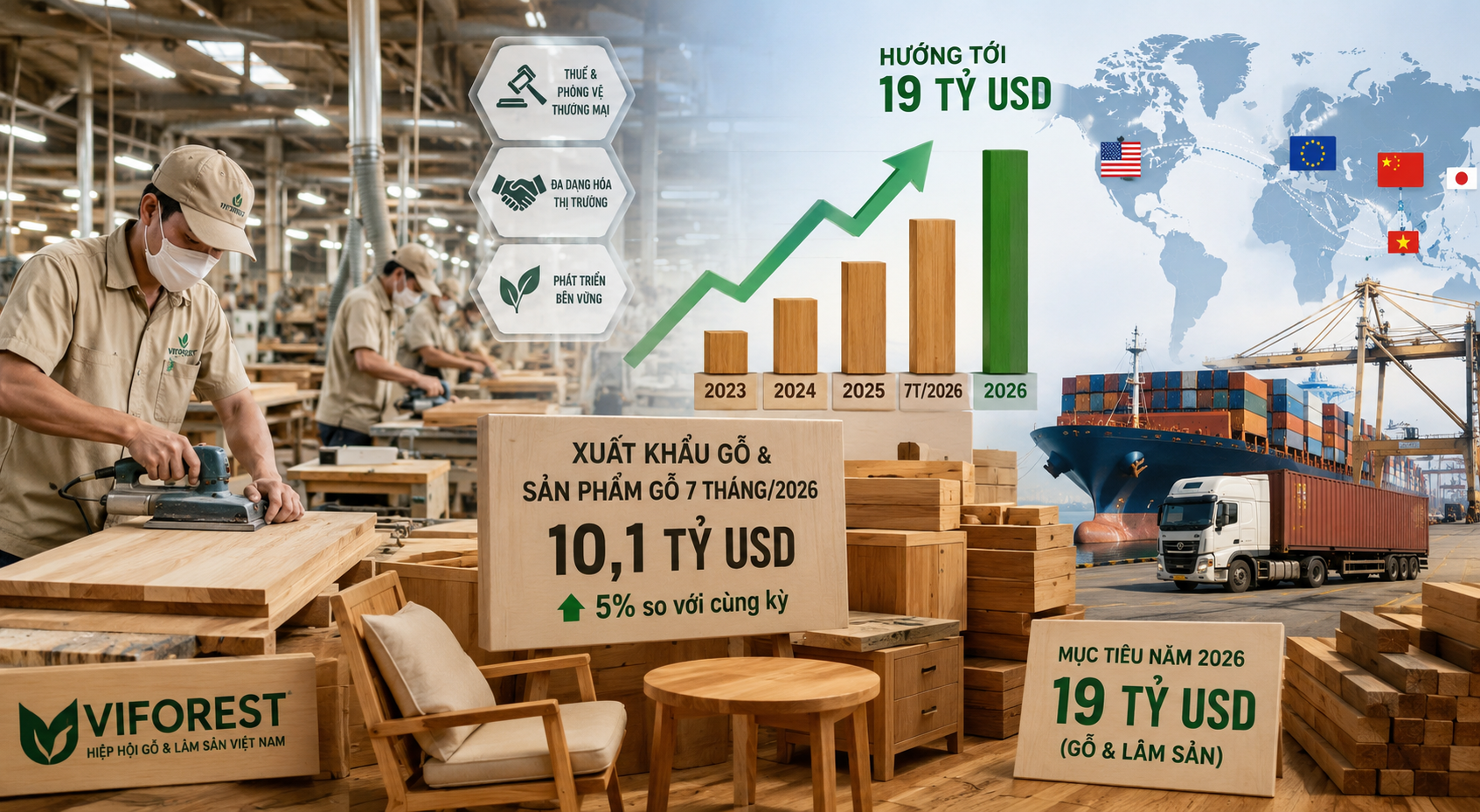 Ngành gỗ chuyển mình vượt sức ép thuế, hướng tới mục tiêu 19 tỷ USD