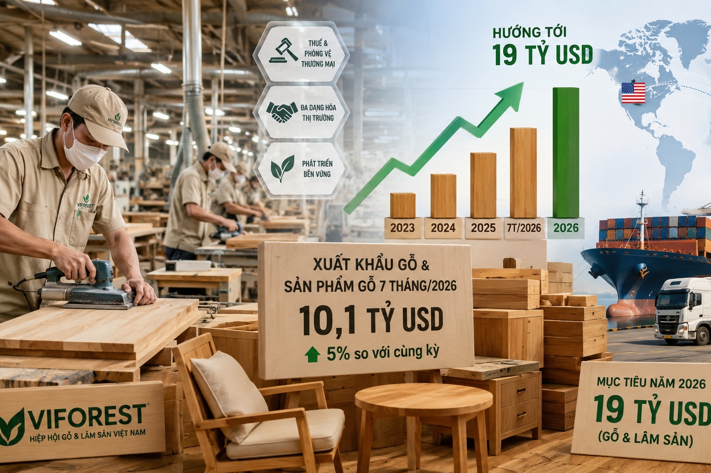 Ngành gỗ vượt sức ép thuế, hướng tới mục tiêu 19 tỷ USD