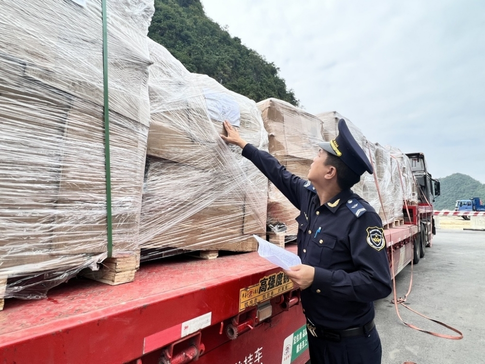 Công chức hải quan kiểm tra hàng hóa nhập khẩu. Ảnh: H.Nụ