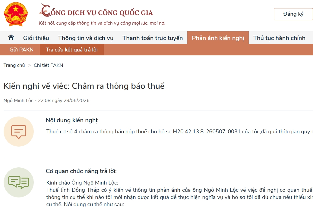 Quy trình 4 bước tiếp nhận, xử lý phản ánh, kiến nghị về thuế trên Cổng dịch vụ công quốc gia