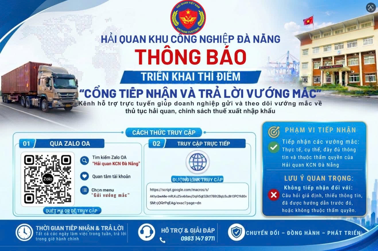 Hải quan KCN Đà Nẵng: Triển khai thí điểm “Cổng tiếp nhận và trả lời vướng mắc”