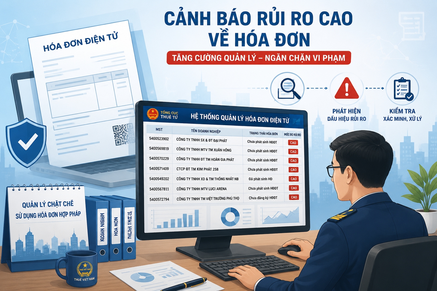 Phú Thọ cảnh báo 7 doanh nghiệp có dấu hiệu rủi ro cao về hóa đơn