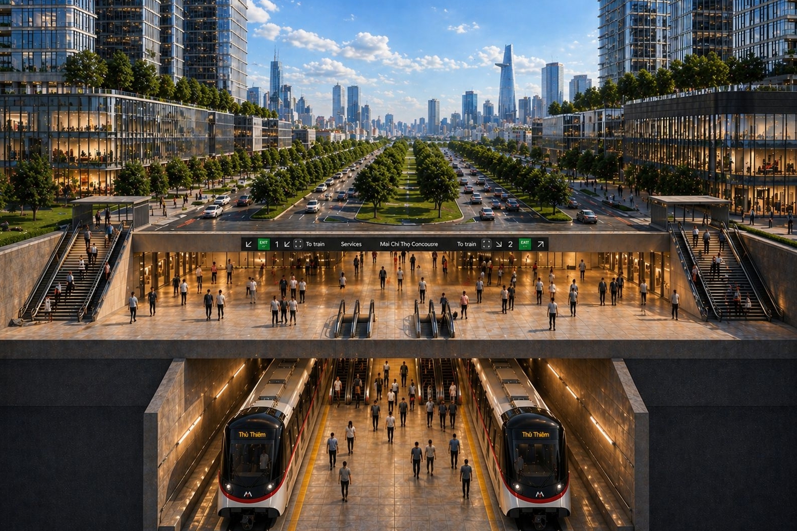Metro Thủ Thiêm - Long Thành có 18 ga, chở 47.000 khách mỗi giờ