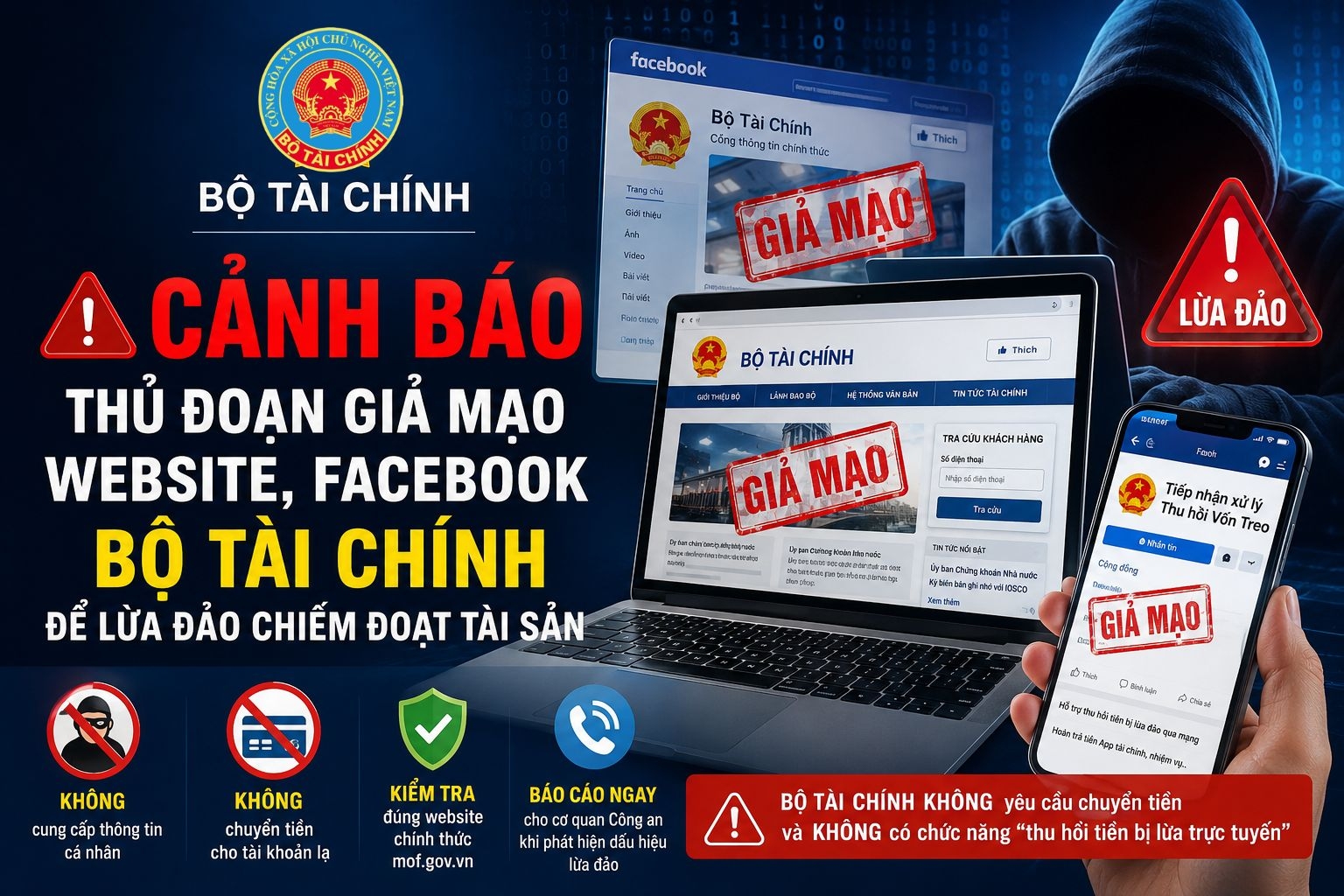 Cảnh báo thủ đoạn giả mạo website, Facebook Bộ Tài chính để lừa đảo chiếm đoạt tài sản Cảnh báo thủ đoạn giả mạo website, Facebook Bộ Tài chính để lừa đảo chiếm đoạt tài sản