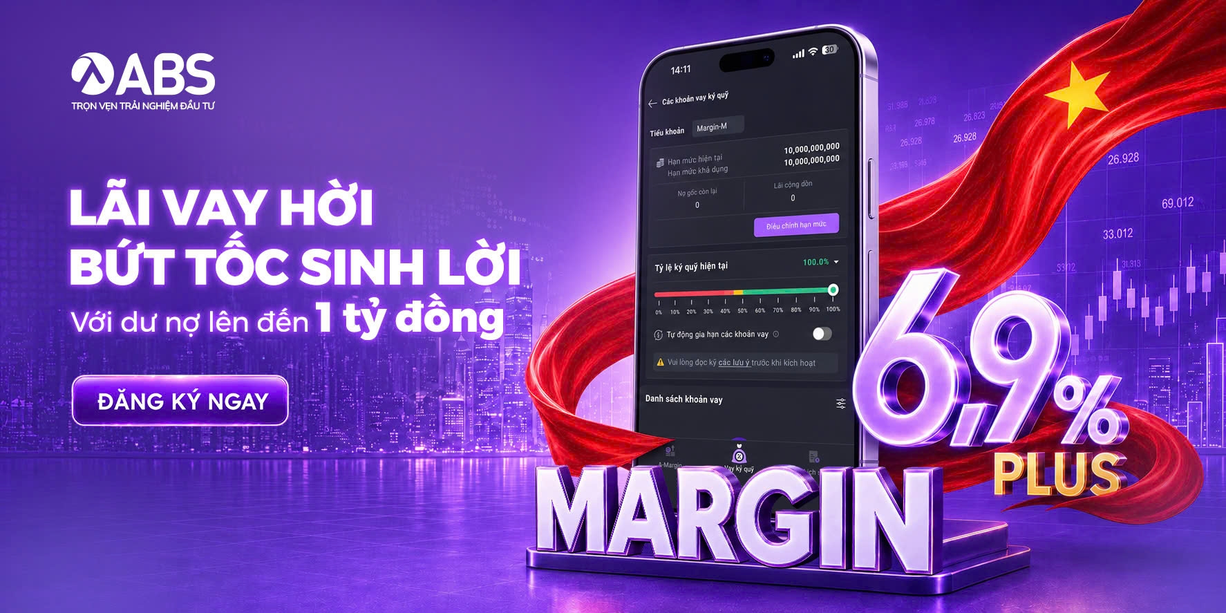 Chứng khoán An Bình hưởng ứng xu hướng hạ lãi suất, triển khai margin 6,9% Plus Chứng khoán An Bình hưởng ứng xu hướng hạ lãi suất, triển khai Margin 6.9% Plus