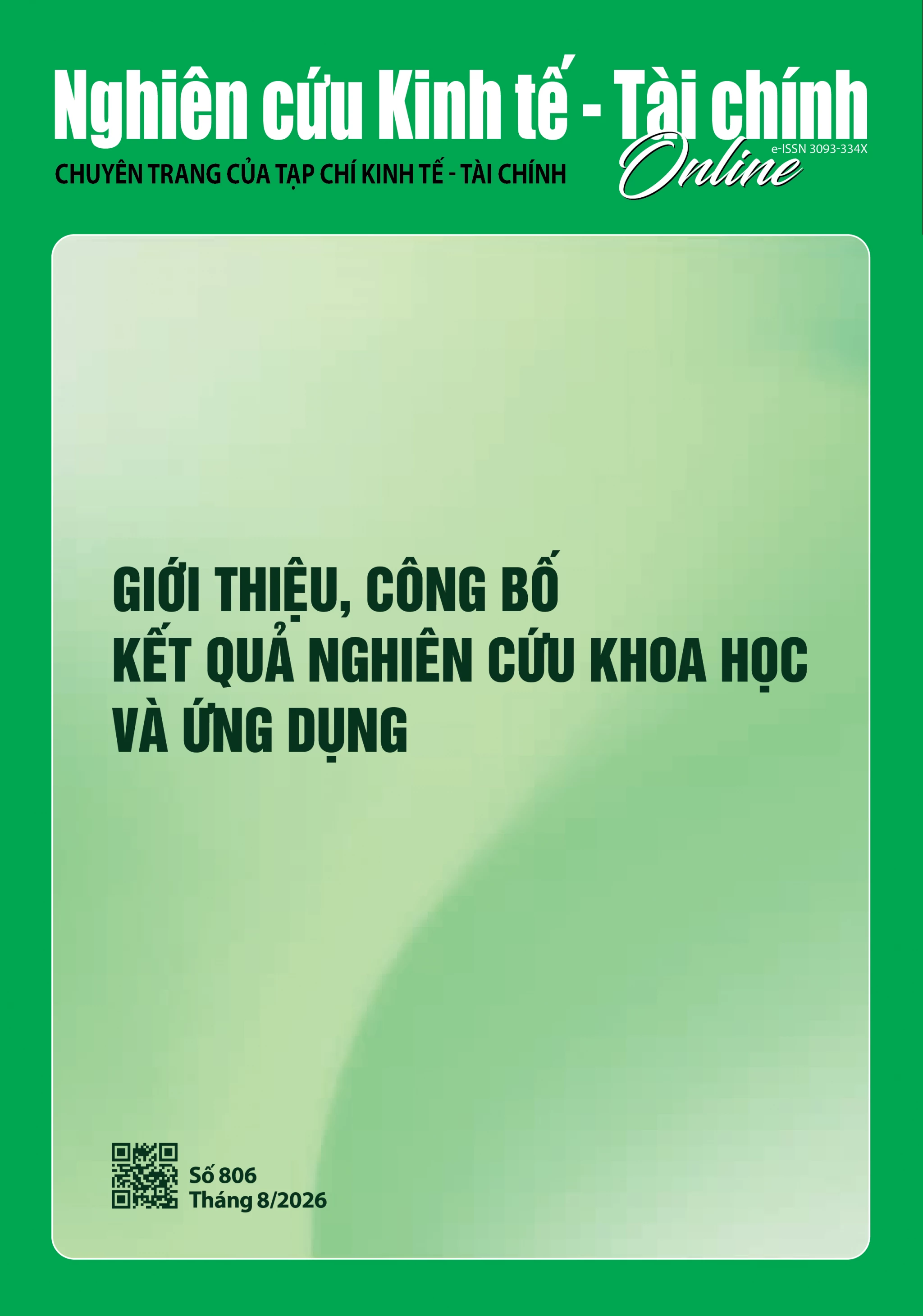 Mục lục Nghiên cứu Kinh tế - Tài chính Online số 806, tháng 8/2026 Mục lục Nghiên cứu Kinh tế - Tài chính Online số 806, tháng 8/2026