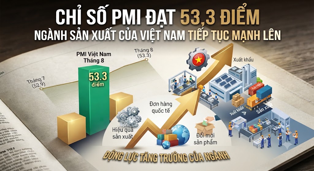 Chỉ số PMI đạt 53,3 điểm, ngành sản xuất của Việt Nam tiếp tục mạnh lên Chỉ số PMI đạt 53,3 điểm, ngành sản xuất của Việt Nam tiếp tục mạnh lên