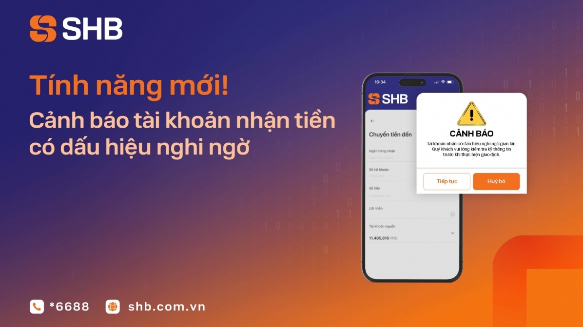 SHB tăng cường lớp bảo vệ trong giao dịch chuyển tiền trực tuyến