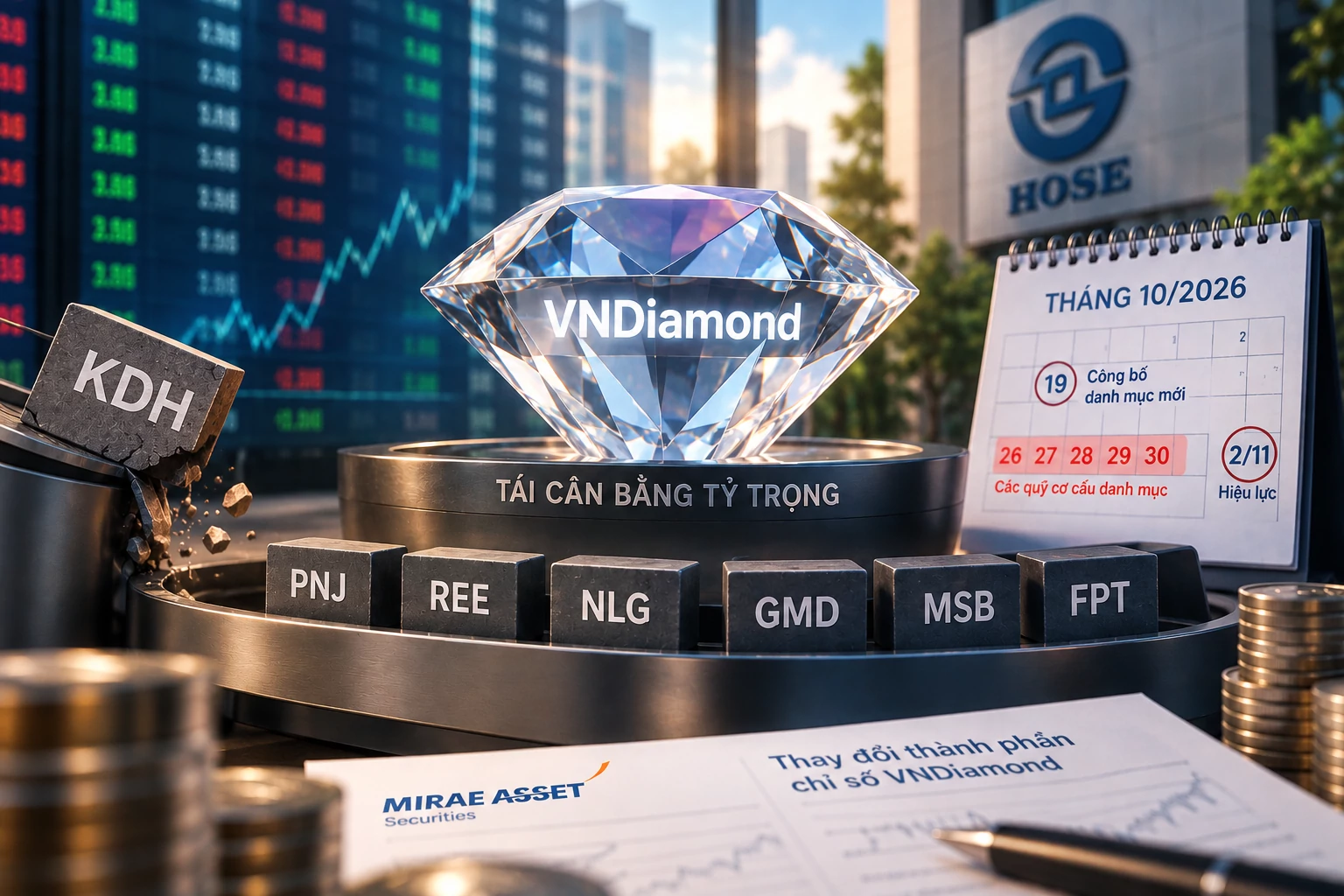 Thay đổi thành phần rổ chỉ số VNDiamond tháng 10/2026 Thay đổi thành phần rổ chỉ số VNDiamond tháng 10/2026