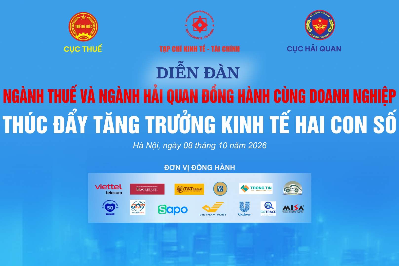 dien dan nganh thue va nganh hai quan dong hanh cung doanh nghiep thuc day tang truong kinh te hai con so dien ra ngay 8 10 tai ha noi