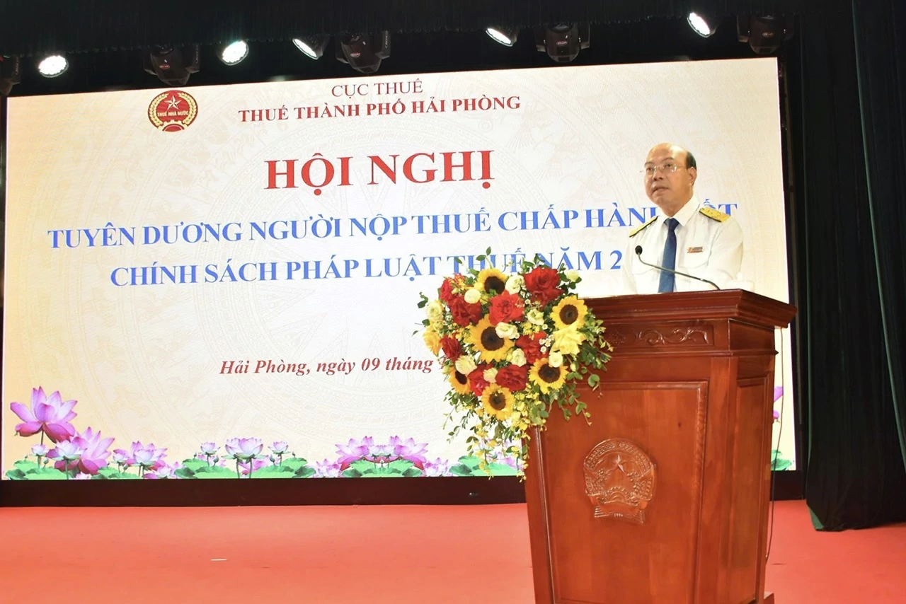 Trưởng Thuế TP. Hải Phòng Nguyễn Tiến Trường phát biểu tại hội nghị