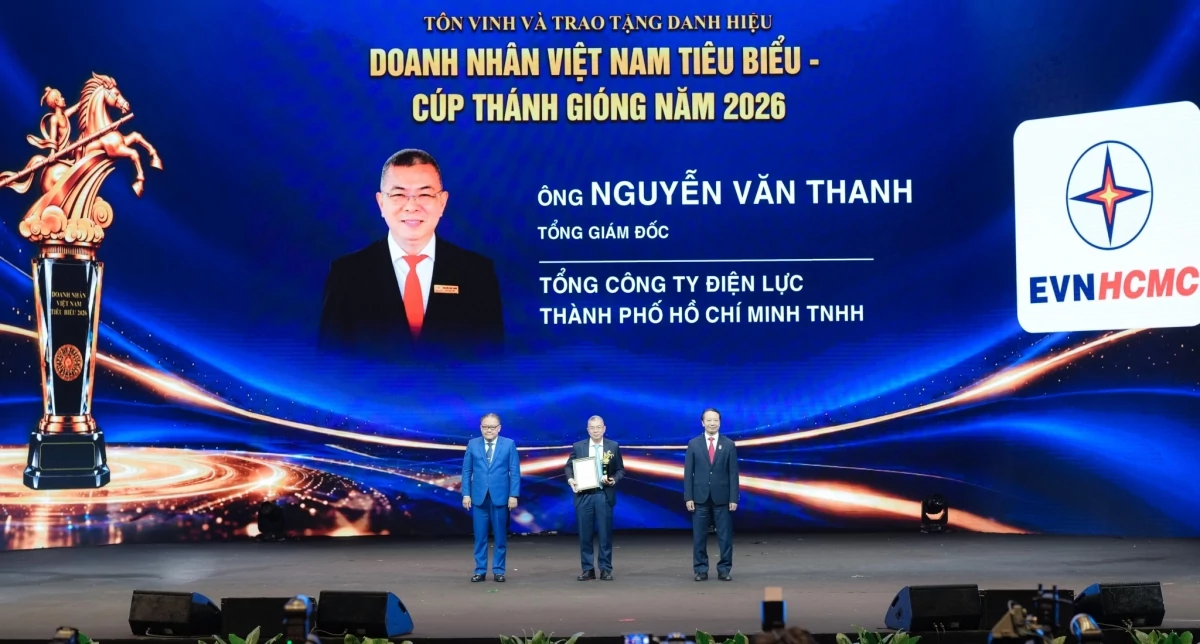 Tổng giám đốc EVNHCMC Nguyễn Văn Thanh được vinh danh “Doanh nhân Việt Nam tiêu biểu - Cúp Thánh Gióng” năm 2026 Tổng giám đốc EVNHCMC Nguyễn Văn Thanh được vinh danh “Doanh nhân Việt Nam tiêu biểu - Cúp Thánh Gióng” năm 2026