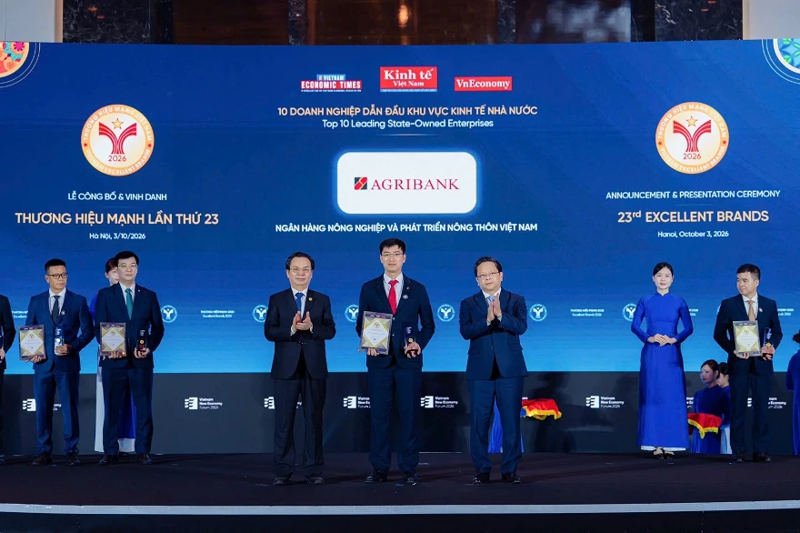 Agribank được vinh danh Top 10 thương hiệu dẫn đầu khu vực kinh tế nhà nước năm 2026