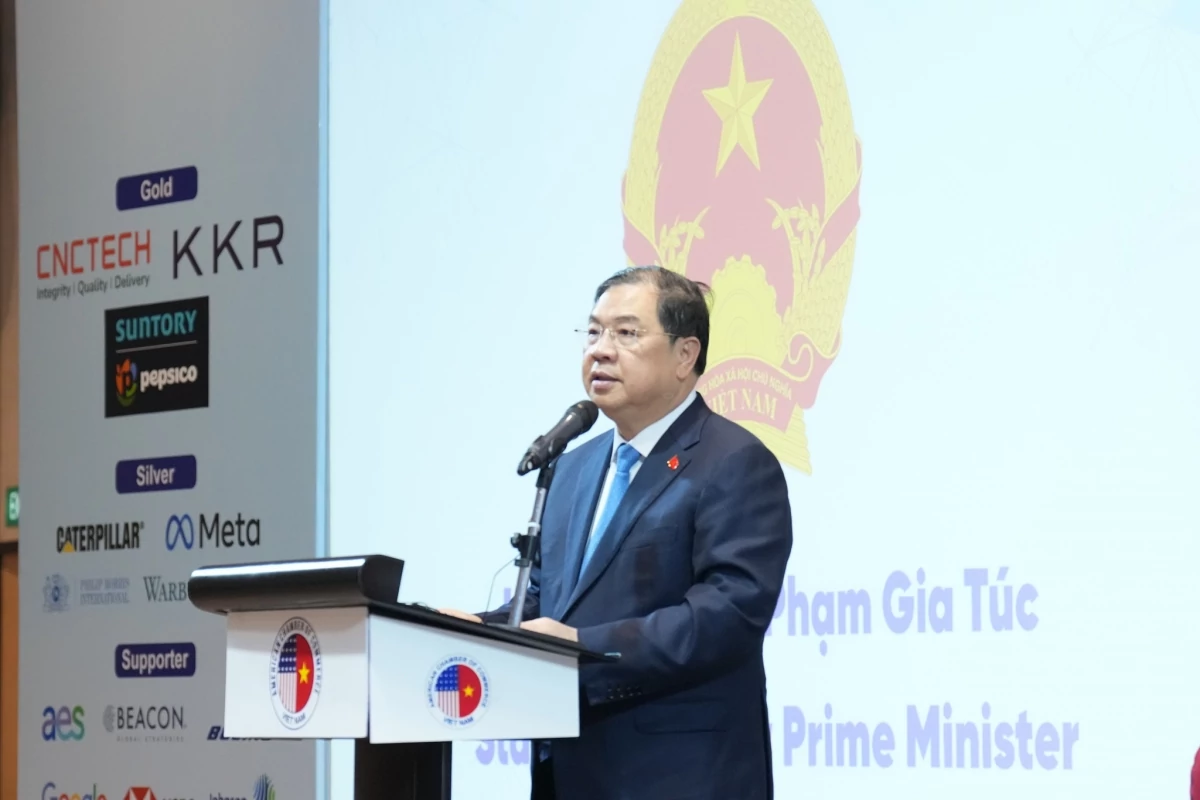 Phó Thủ tướng Phạm Gia Túc phát biểu tại Hội nghị. Ảnh: Amcham.