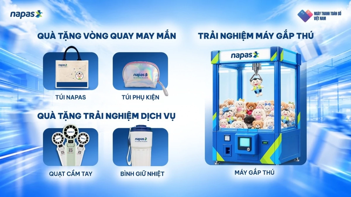 Khách tham quan có thể trải nghiệm gắp thú bông với 2 lượt chơi khi thanh toán 10.000 đồng qua VietQRPay hoặc VietQRGlobal Khách tham quan có thể trải nghiệm gắp thú bông với 2 lượt chơi khi thanh toán 10.000 đồng qua VietQRPay hoặc VietQRGlobal
