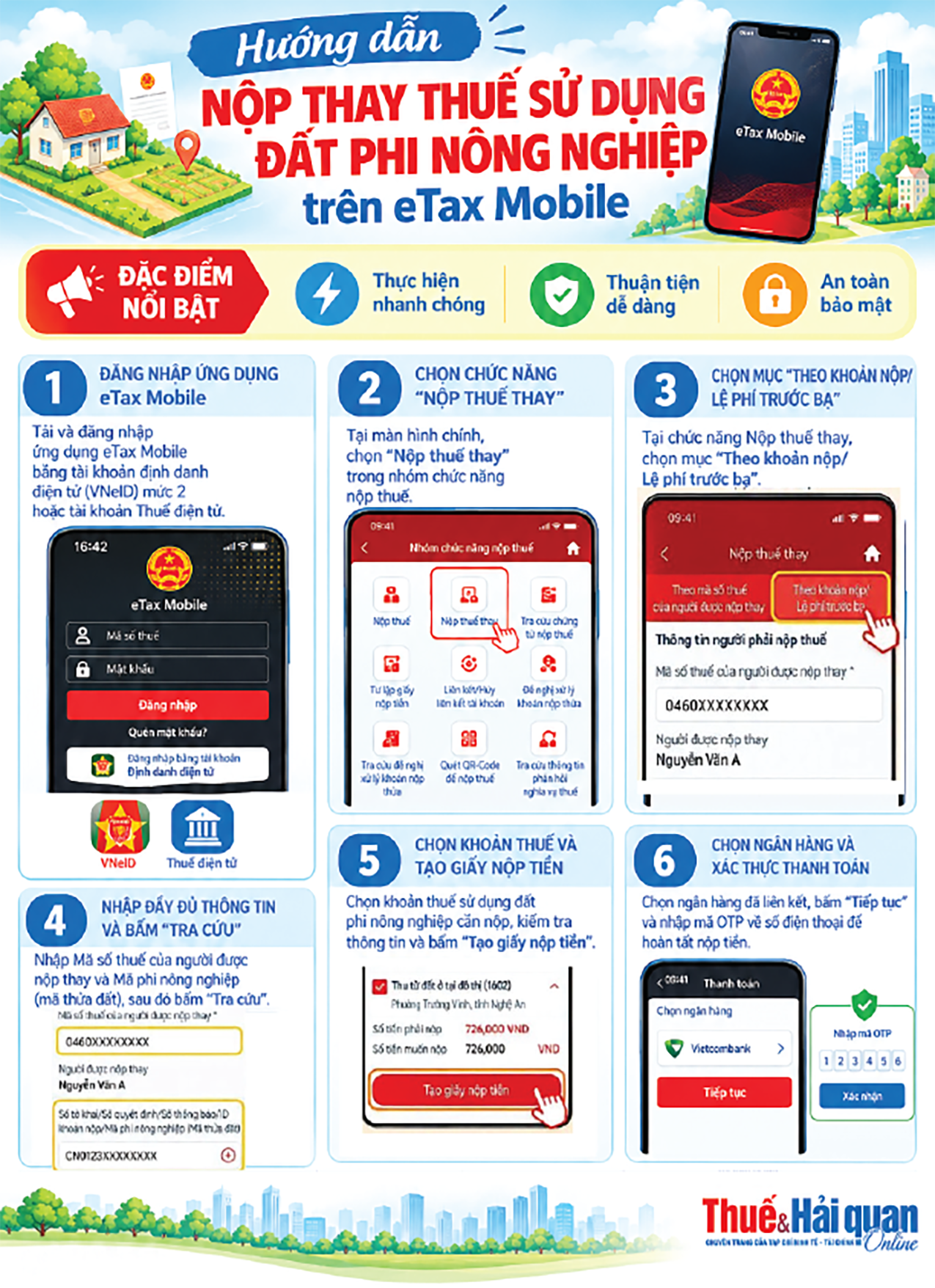 Hướng dẫn nộp thay thuế sử dụng đất phi nông nghiệp trên eTax Mobile Hướng dẫn nộp thay thuế sử dụng đất phi nông nghiệp trên eTax Mobile