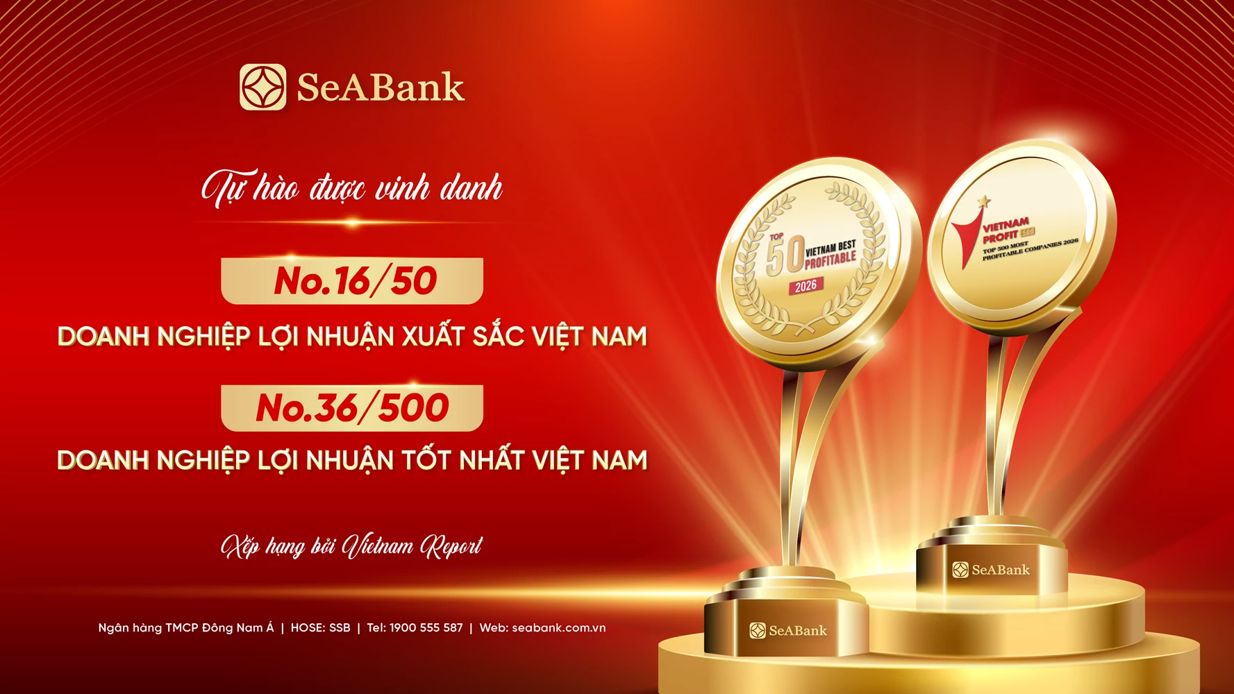 SeABank xếp thứ 16 trong Top 50 Doanh nghiệp lợi nhuận xuất sắc Việt Nam SeABank