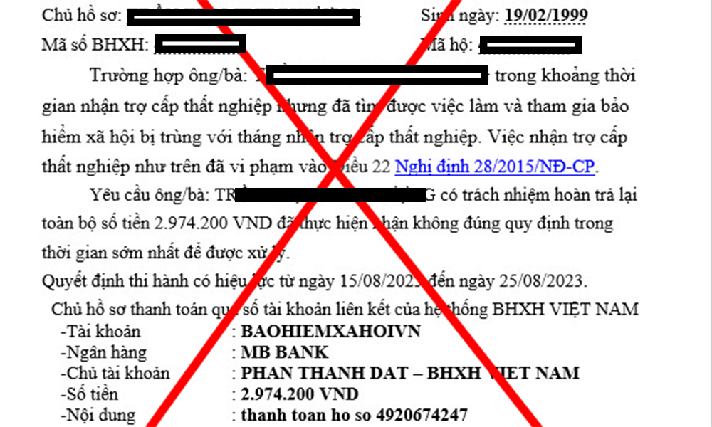 Mạo danh cơ quan BHXH Việt Nam lừa đảo người đang hưởng BH thất nghiệp