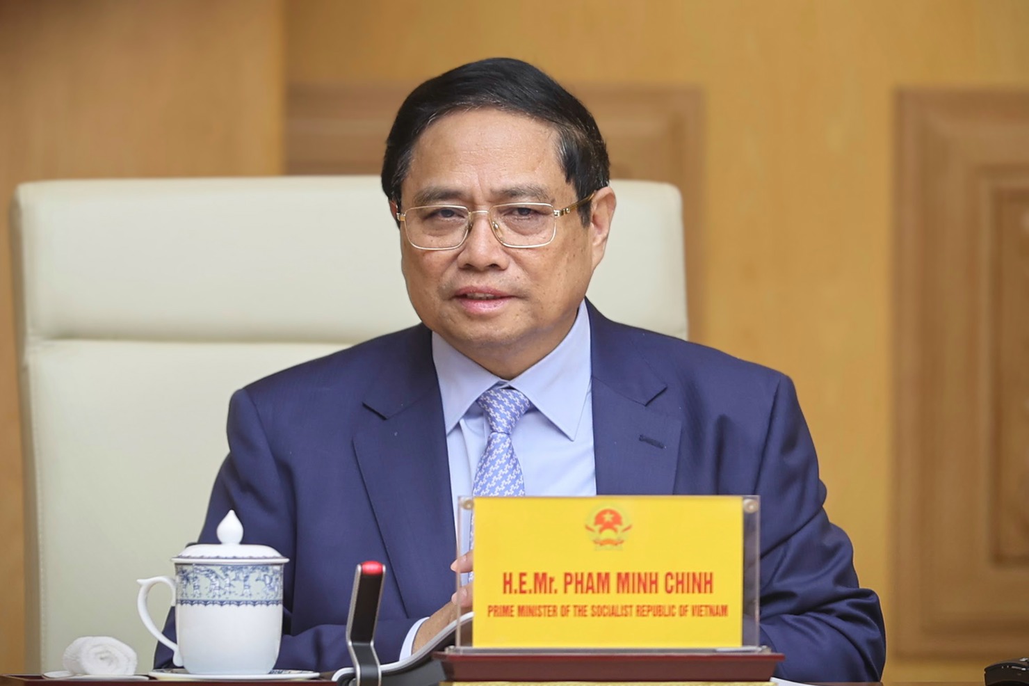 Thủ tướng Phạm Minh Chính nhấn mạnh Việt Nam thực hiện đường lối đối ngoại độc lập tự chủ, đa phương hóa, đa dạng hóa và ủng hộ mạnh mẽ chủ nghĩa đa phương, vai trò trung tâm của LHQ - Ảnh: VGP/Nhật Bắc