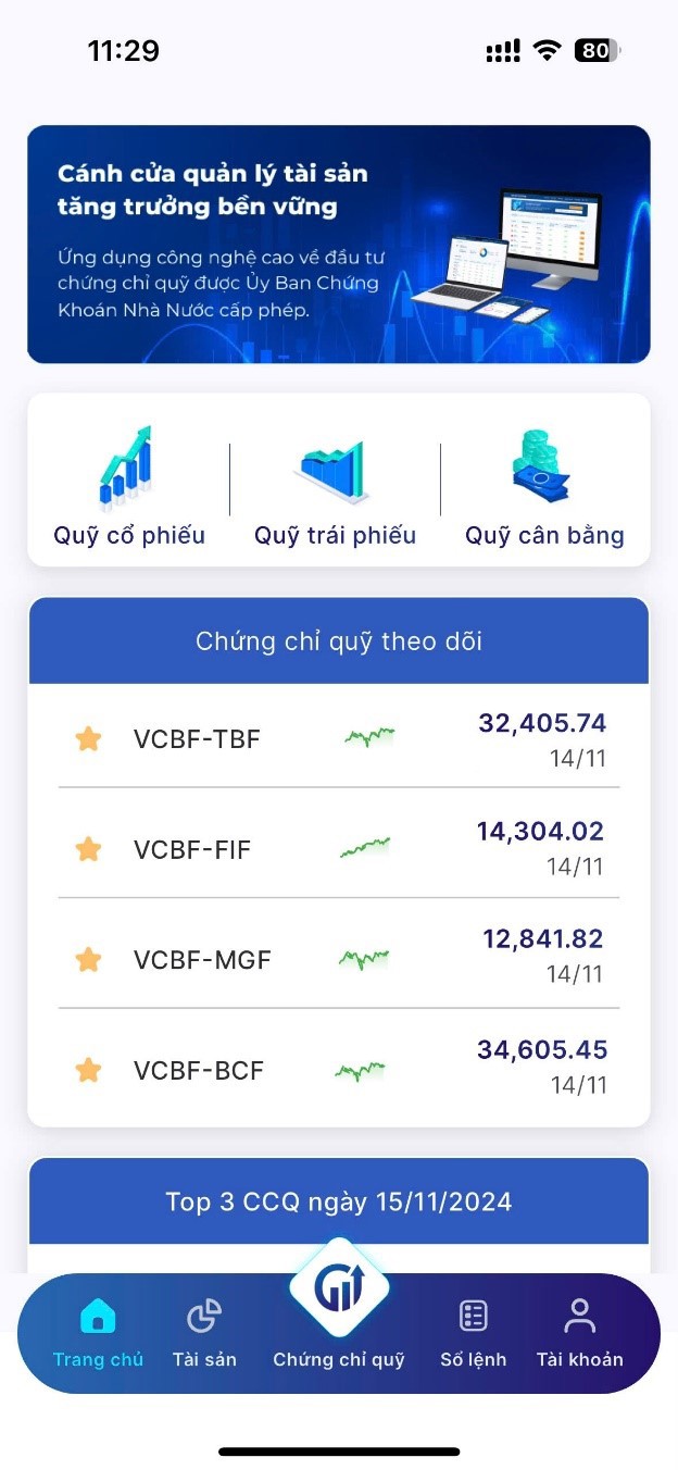 Chứng chỉ quỹ VCBF phân phối trên nền tảng InvestingPro  