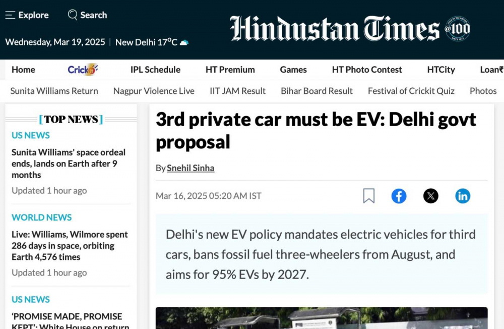Người dân thủ đô Ấn Độ buộc phải mua ô tô điện cho chiếc xe riêng thứ ba - Ảnh: Hindustan Times