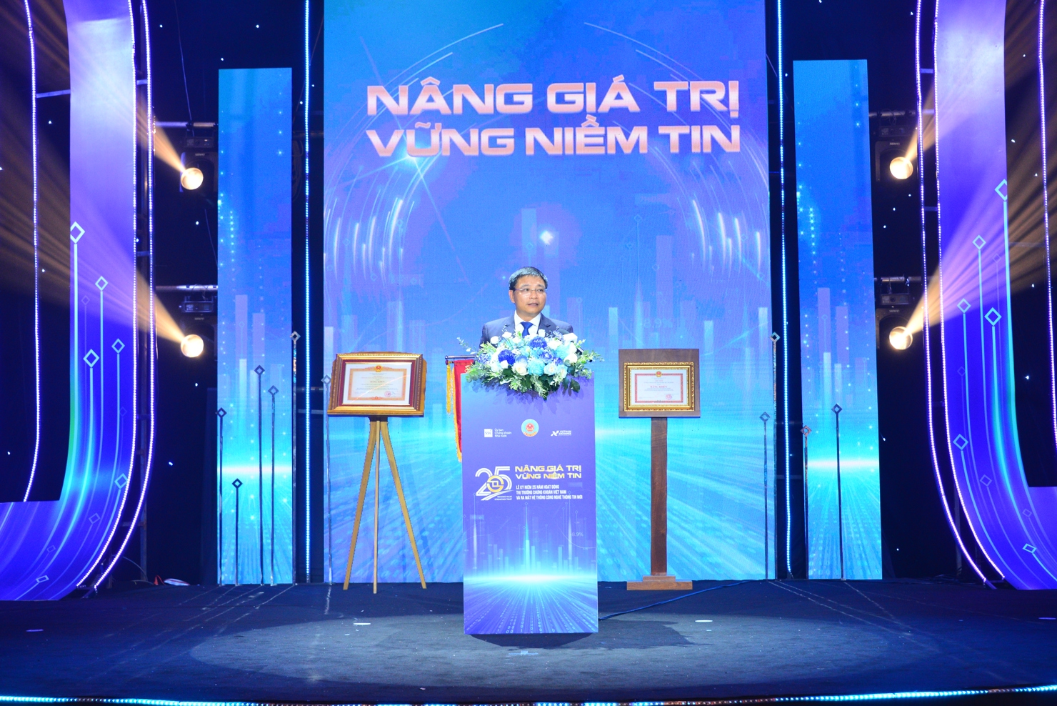 Bộ trưởng Nguyễn Văn Thắng phát biểu tại Lễ kỷ niệm 25 năm hoạt động của thị trường chứng khoán Việt Nam và ra mắt Hệ thống công nghệ thông tin mới (ngày 28/7/2025).