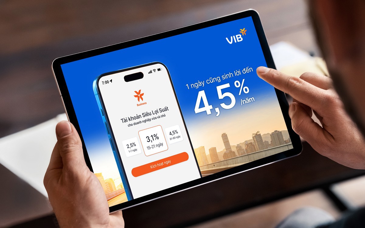 Tài khoản Siêu Lợi Suất với mức lãi suất hấp dẫn từ 2,5%/năm đến 4,5%/năm Ảnh: VIB