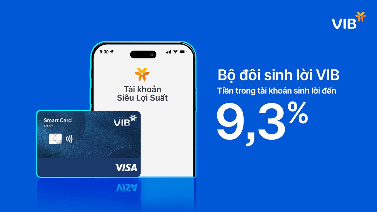 Bộ đôi sinh lời VIB giúp tiền trong tài khoản sinh lời đến 9,3%. Ảnh: VIB