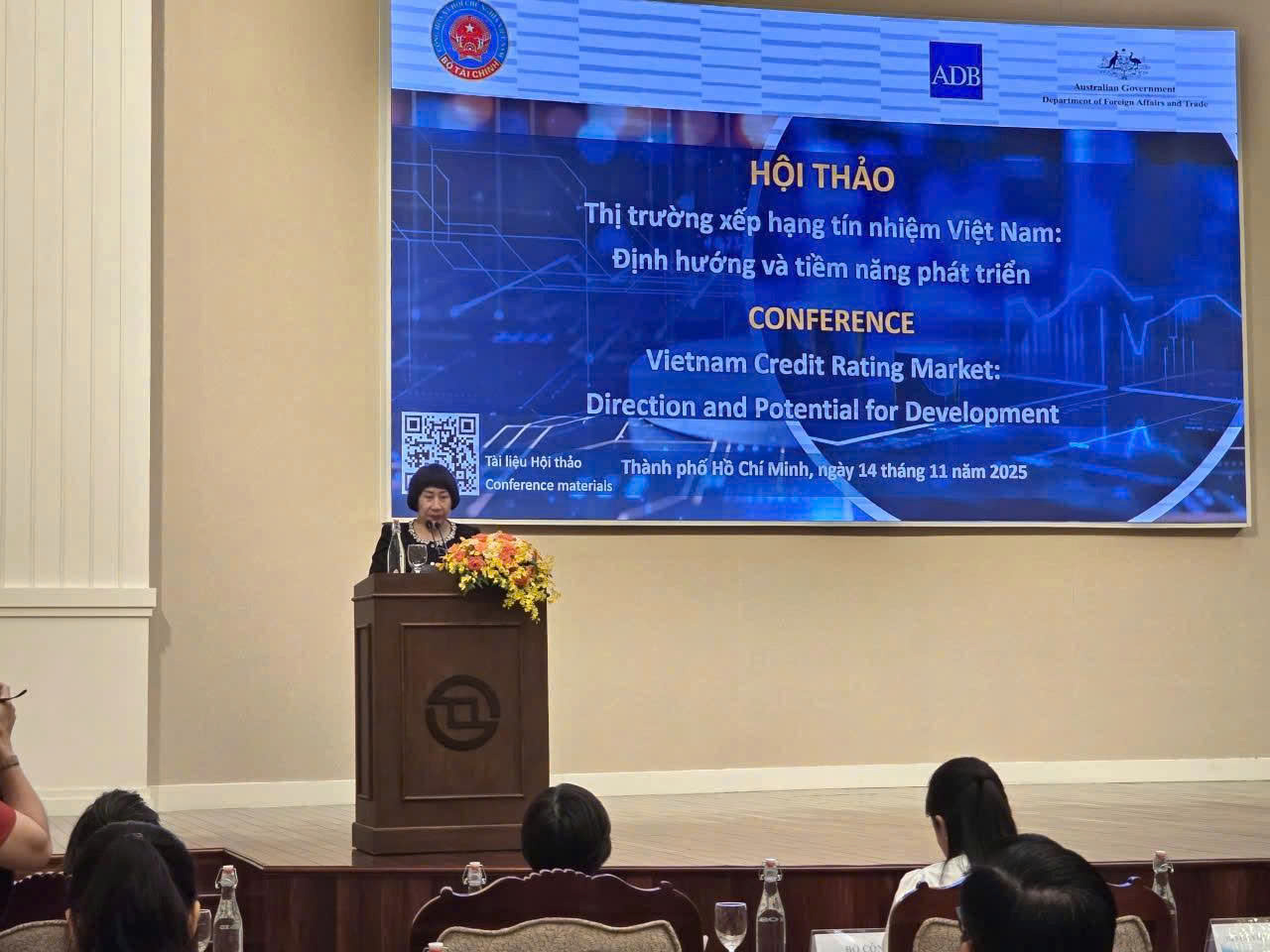 Bà Phạm Thị Thanh Tâm – Phó Vụ trưởng Vụ Các định chế tài chính (Bộ Tài chính) phát biểu khai mạc Hội thảo. Ảnh: Thu Dịu