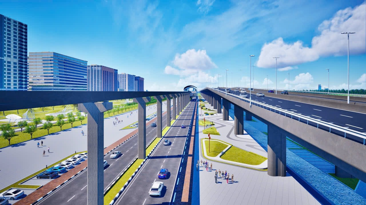 Thiết kế trục Đại lộ cảnh quanh sông Hồng gồm cả đường trên cao và tàu điện 1 ray được nhà đầu tư xây dựng.